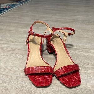Red Crocodile Kitten Heels